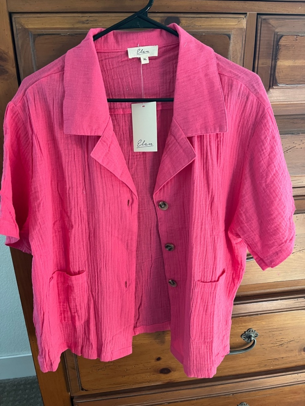 Elan Hot Pink Gauze Button-Up Top NWT